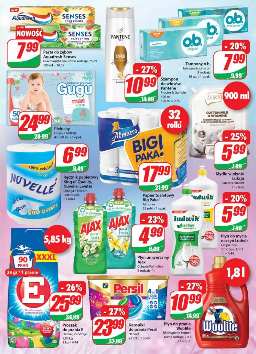 Gazetka promocyjna Dino - Gazetka - ważna 17.03 do 23.03.2021 - strona 23 - produkty: Ajax, Aquafresh, Colgate, LG, Ludwik, Luksja, Mydło, Mydło w płynie, O.B., Palmolive, Pantene, Papier, Papier toaletowy, Pasta do zębów, Persil, Płyn do mycia, Płyn do prania, Rolki, Senses, Szampon, Tampony, Woolite