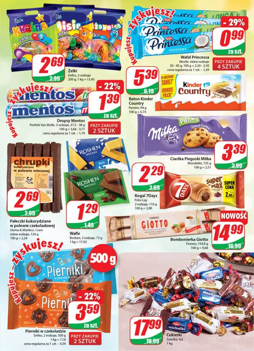 Gazetka promocyjna Dino - Gazetka - ważna 17.03 do 23.03.2021 - strona 3 - produkty: Baton, Ciastka, Deliss, Ferrero, Kinder, Mentos, Milka, Piernik, Pierniki w czekoladzie, Princessa, Rogal, Wafle