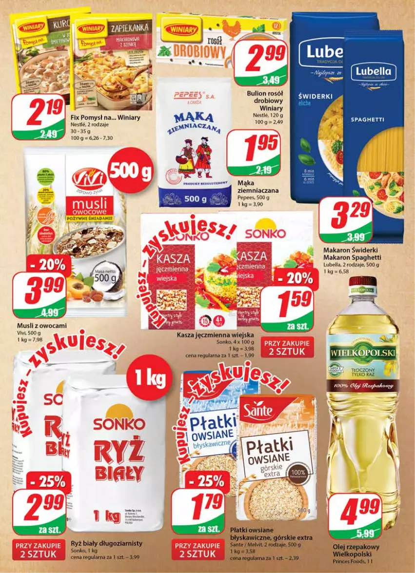 Gazetka promocyjna Dino - Gazetka - ważna 17.03 do 23.03.2021 - strona 9 - produkty: Bell, Bella, Bulion, EPEE, Kasza, Kasza jęczmienna, Lion, Lubella, Mąka, Makaron, Melvit, Mus, Płatki owsiane, Rosół, Rosół drobiowy, Sante, Sonko, Spaghetti, Winiary