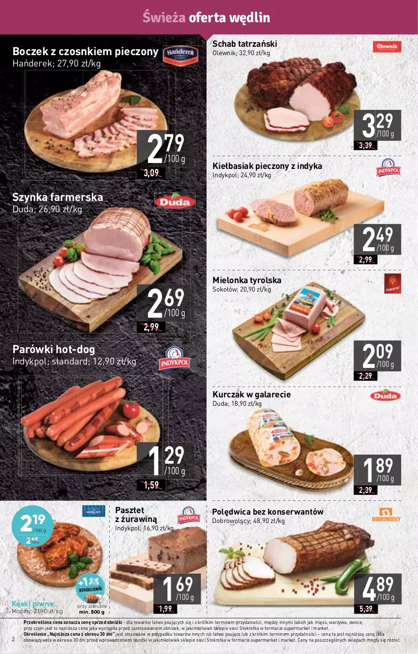 Gazetka promocyjna Stokrotka - Market - ważna 16.02 do 22.02.2023 - strona 2 - produkty: Basia, Boczek, Duda, Fa, Gala, Kęski piwne, Kurczak, Mielonka tyrolska, Mięso, Morliny, Olewnik, Owoce, Parówki, Pasztet, Piec, Polędwica, Ser, Sok, Sokołów, Szynka, Szynka farmerska, Warzywa