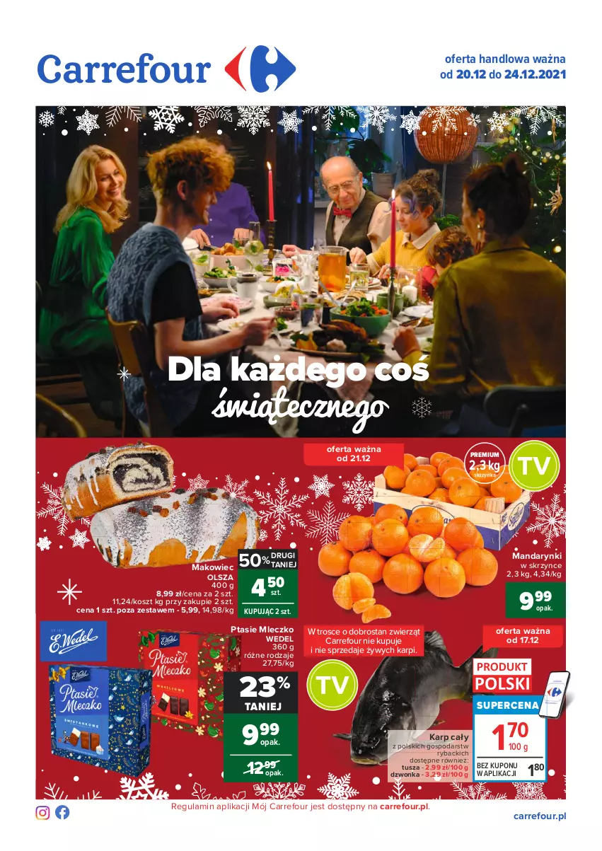 Gazetka promocyjna Carrefour - Gazetka Carrefour - ważna 13.12 do 19.12.2021 - strona 1 - produkty: Karp, Kosz, Makowiec, Mandarynki, Mleczko, Ptasie mleczko, Ryba, Tusz