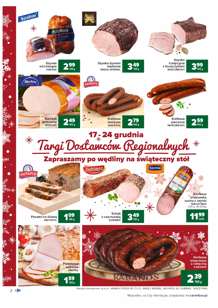 Gazetka promocyjna Carrefour - Gazetka Carrefour - ważna 13.12 do 19.12.2021 - strona 2 - produkty: Gra, Kabanos, Kiełbasa, Kiełbasa krakowska, Krakus, Kurczak, Kurczak gotowany, Madej Wróbel, Morliny, Pasztet, Pekpol, Piec, Polędwica, Stół, Szynka, Tarczyński