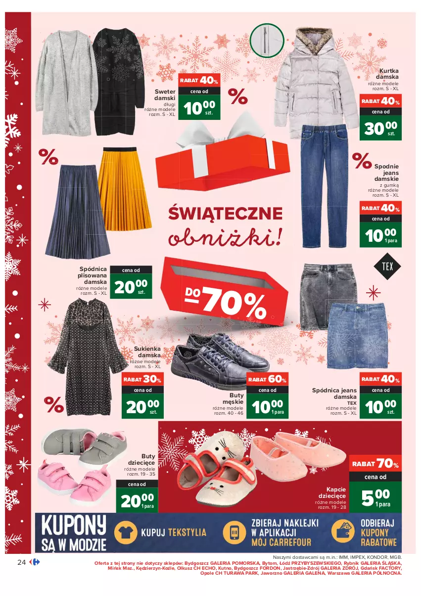 Gazetka promocyjna Carrefour - Gazetka Carrefour - ważna 13.12 do 19.12.2021 - strona 24 - produkty: Buty, Dzieci, Fa, Kapcie, Kurtka, Spódnica, Spodnie, Spodnie jeans, Sukienka, Sweter