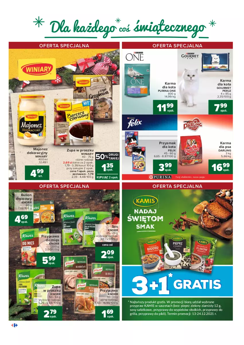 Gazetka promocyjna Carrefour - Gazetka Carrefour - ważna 13.12 do 19.12.2021 - strona 28 - produkty: Bulion, Felix, Gra, Knorr, Kosz, Lion, Majonez, Przysmak dla kota, Pur, Purina, Sos, Winiary, Zupa