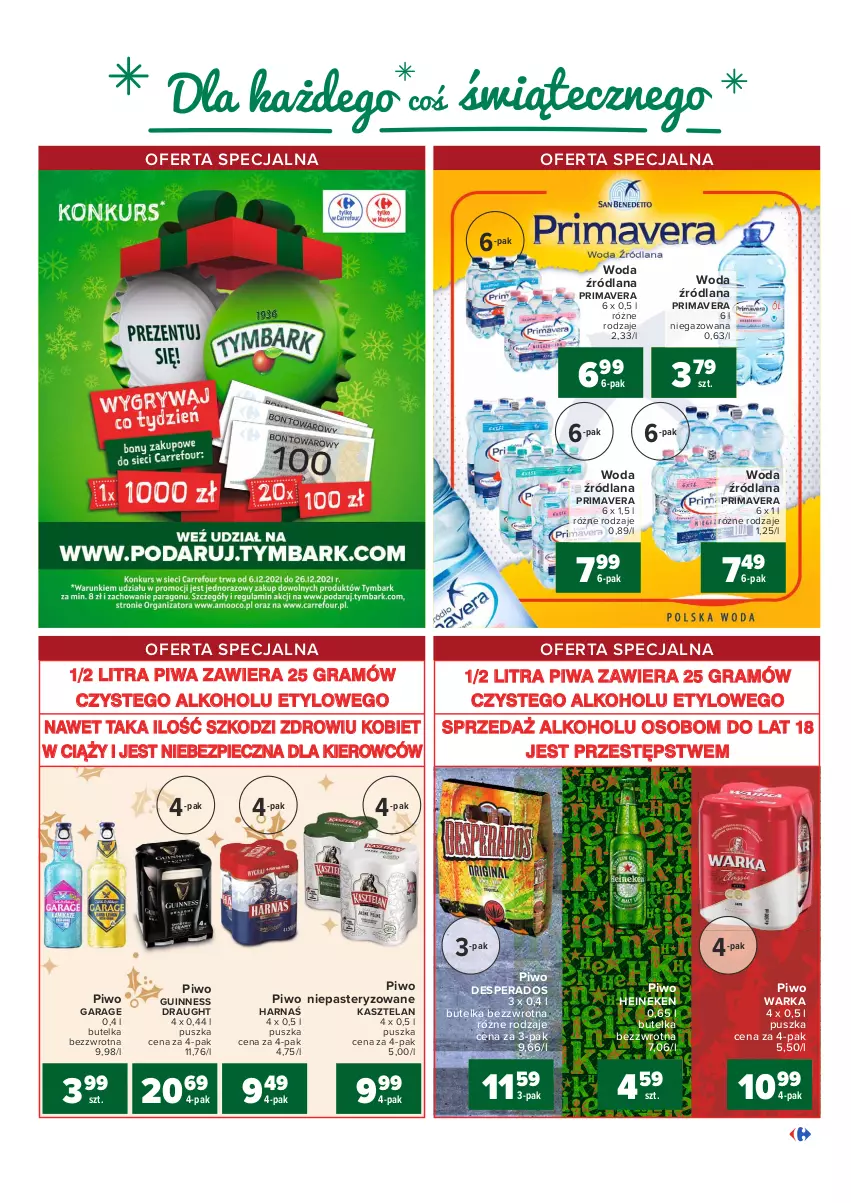 Gazetka promocyjna Carrefour - Gazetka Carrefour - ważna 13.12 do 19.12.2021 - strona 29 - produkty: Desperados, Gra, Harnaś, Heineken, Kasztelan, LANA, Piec, Piwa, Piwo, Prima, Primavera, Warka, Woda