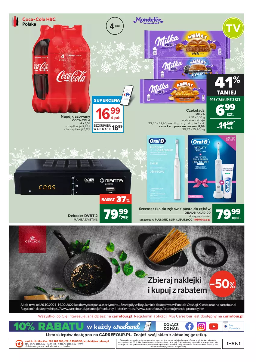 Gazetka promocyjna Carrefour - Gazetka Carrefour - ważna 13.12 do 19.12.2021 - strona 32 - produkty: Coca-Cola, Czekolada, Kosz, Manta, Milka, Napój, Napój gazowany, O nas, Pasta do zębów, Szczoteczka, Szczoteczka do zębów