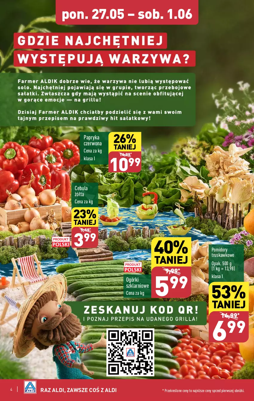 Gazetka promocyjna Aldi - Farmer ALDIK poleca świeże owoce i warzywa - ważna 27.05 do 01.06.2024 - strona 4 - produkty: Cebula, Papryka, Papryka czerwona, Pomidory