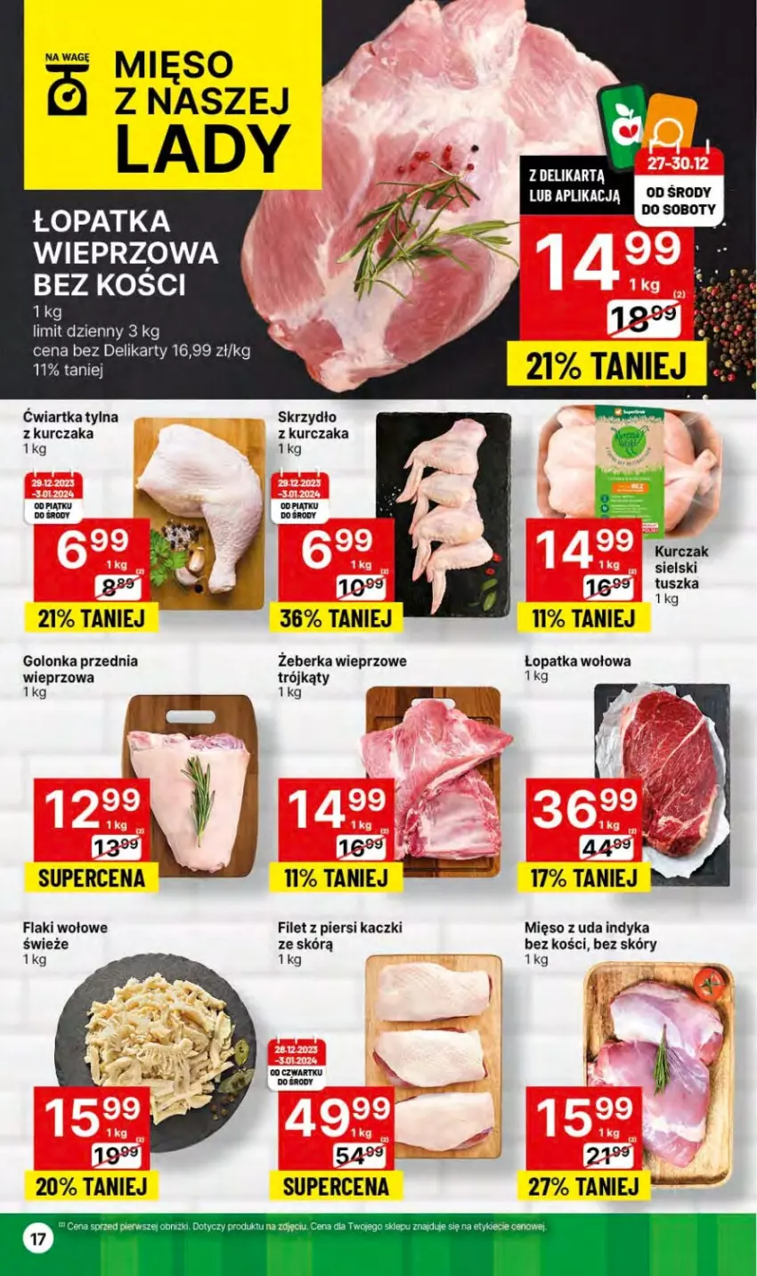 Gazetka promocyjna Delikatesy Centrum - Dyskontowe ceny w Delikatesach Centrum - ważna 27.12.2023 do 03.01.2024 - strona 17 - produkty: Filet z piersi kaczki, Flaki, Flaki wołowe, Kurczak, Mięso