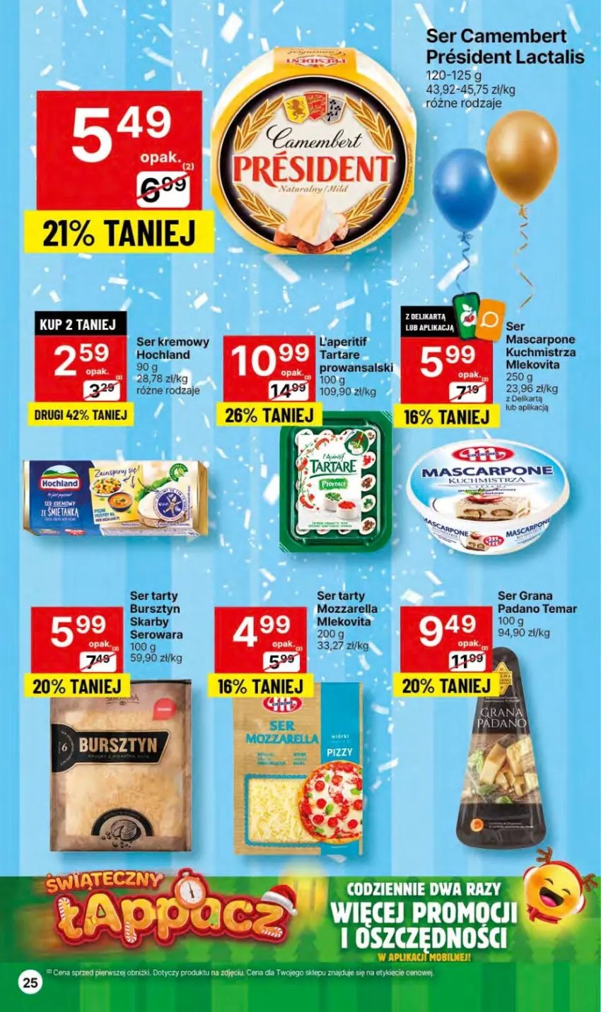 Gazetka promocyjna Delikatesy Centrum - Dyskontowe ceny w Delikatesach Centrum - ważna 27.12.2023 do 03.01.2024 - strona 25 - produkty: Bursztyn, Camembert, Gra, Hochland, Mascarpone, Mleko, Mlekovita, Mozzarella, Ser, Tarta, Tartare