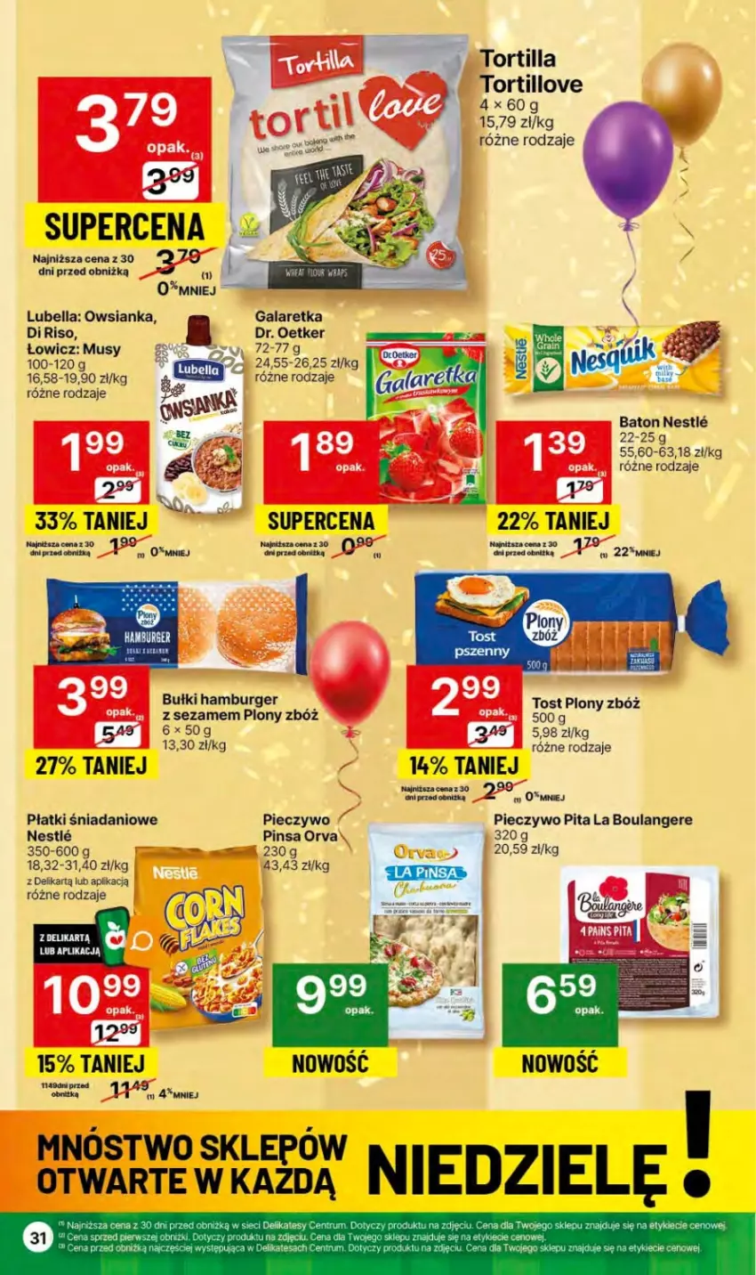 Gazetka promocyjna Delikatesy Centrum - Dyskontowe ceny w Delikatesach Centrum - ważna 27.12.2023 do 03.01.2024 - strona 31 - produkty: Baton, Bell, Bella, Burger, Danio, Dr. Oetker, Gala, Galaretka, Hamburger, Lubella, Mus, Owsianka, Piec, Pieczywo, Rum, Sezam, Tortilla