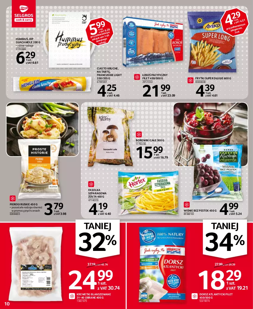 Gazetka promocyjna Selgros - Oferta spożywcza - ważna 11.03 do 24.03.2021 - strona 10 - produkty: Amol, Borowiki, Dorsz, Fa, Frytki, Hummus, Krewetki, Mus, Pierogi, Stek