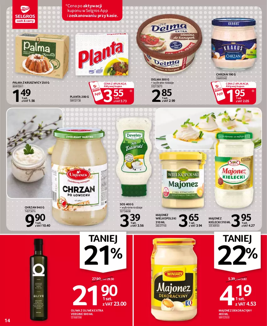 Gazetka promocyjna Selgros - Oferta spożywcza - ważna 11.03 do 24.03.2021 - strona 14 - produkty: Chrzan, Delma, Gin, LG, Majonez, Oliwa z oliwek, Palma, Sos