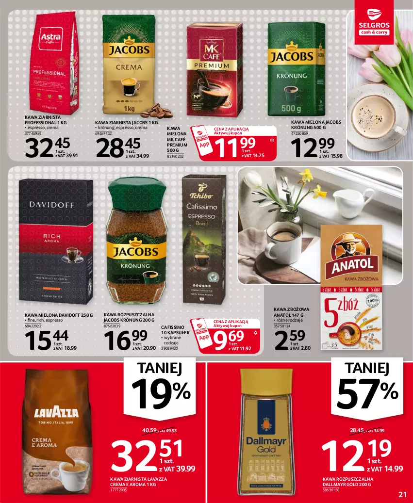 Gazetka promocyjna Selgros - Oferta spożywcza - ważna 11.03 do 24.03.2021 - strona 21 - produkty: Cafissimo, Dallmayr, Davidoff, Jacobs, Jacobs Krönung, Kawa, Kawa mielona, Kawa rozpuszczalna, Kawa zbożowa, Kawa ziarnista, Lavazza