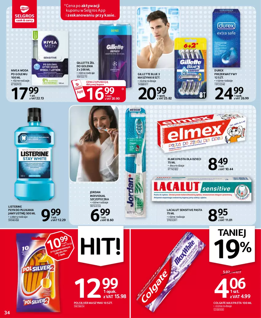 Gazetka promocyjna Selgros - Oferta spożywcza - ważna 11.03 do 24.03.2021 - strona 34 - produkty: Colgate, Durex, Dzieci, Elmex, Gillette, Lacalut, LG, Listerine, Nivea, Płyn do płukania, Płyn do płukania jamy ustnej, Prezerwatyw, Szczoteczka, Woda, Woda po goleniu