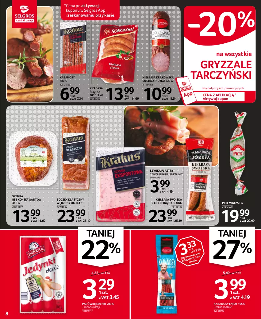 Gazetka promocyjna Selgros - Oferta spożywcza - ważna 11.03 do 24.03.2021 - strona 8 - produkty: Boczek, Gra, Gry, Kabanos, Kiełbasa, Kiełbasa krakowska, Kiełbasa śląska, LG, Parówki, Rama, Ser, Szynka, Tarczyński