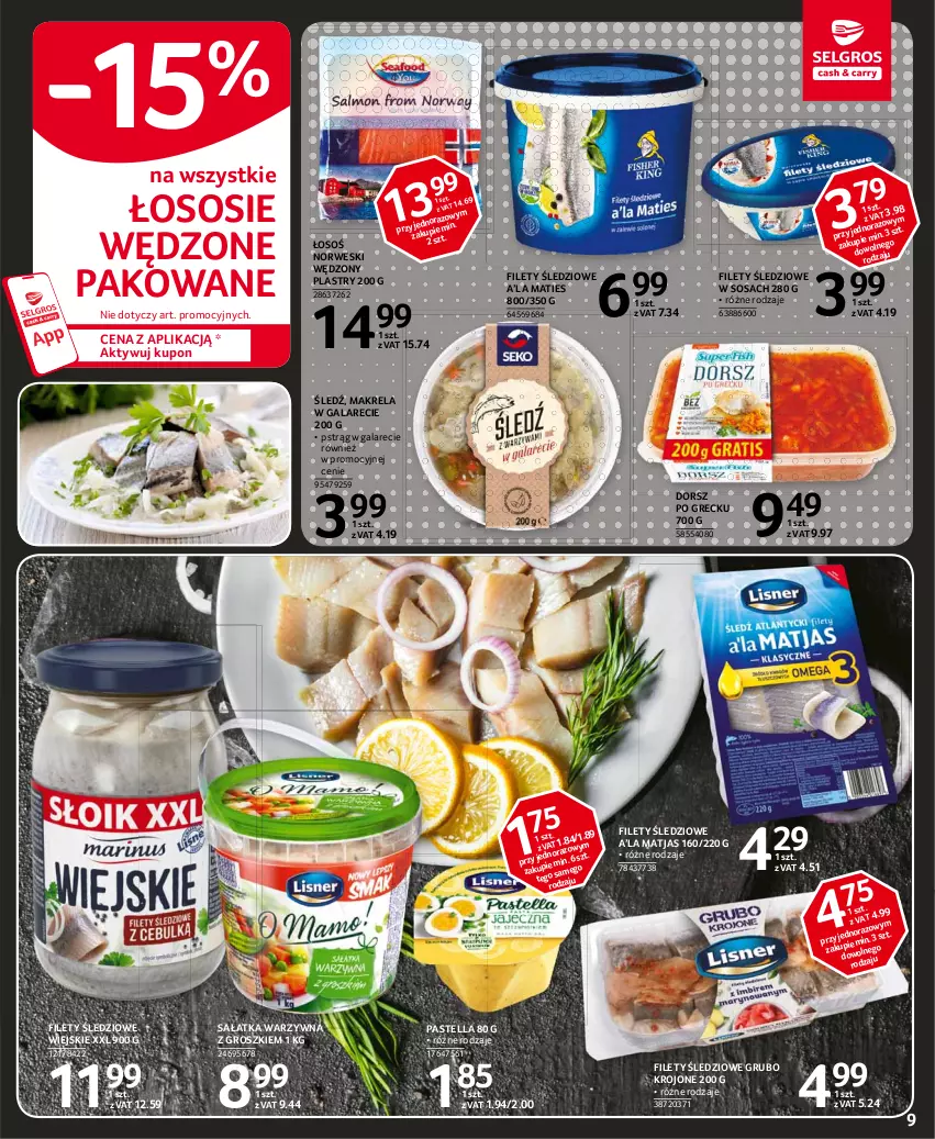 Gazetka promocyjna Selgros - Oferta spożywcza - ważna 11.03 do 24.03.2021 - strona 9 - produkty: Dorsz, Gala, Makrela w galarecie, Matjas, Pastella, Pstrąg, Sałat, Sałatka, Sałatka warzywna, Sos