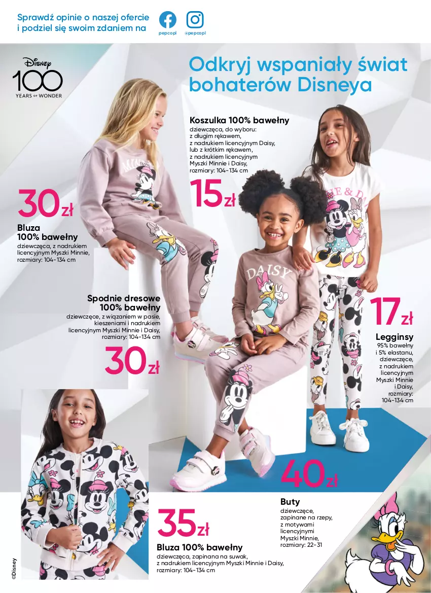 Gazetka promocyjna Pepco - Disney - ważna 02.01 do 11.01.2023 - strona 4 - produkty: Bluza, Buty, Disney, Dres, Gin, Kosz, Koszulka, Legginsy, Minnie, Mysz, O nas, Spodnie, Spodnie dresowe