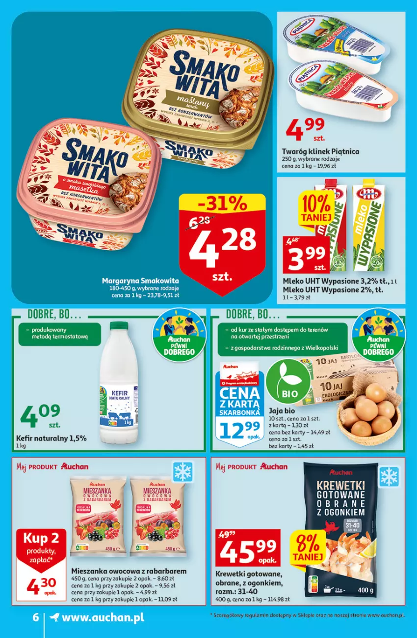 Gazetka promocyjna Auchan - Gazetka MAXI rewelacje Auchan Supermarket - ważna 12.01 do 18.01.2023 - strona 6 - produkty: Jaja, Kefir, Kefir naturalny, Krewetki, Mleko, Piątnica, Twaróg