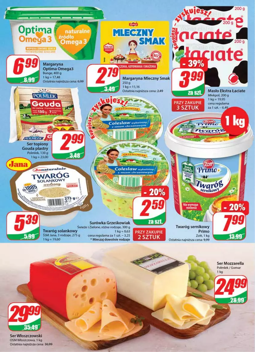 Gazetka promocyjna Dino - Gazetka 17 - ważna 26.04 do 02.05.2023 - strona 16 - produkty: Chrzan, Gouda, Gouda plastry, Margaryna, Masło, Mozzarella, Optima, Optima Omega3, Polmiek, Ser, Ser topiony, Solan, Sos, Surówka, Top, Twaróg, Włoszczowski, Zott