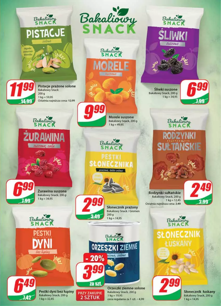 Gazetka promocyjna Dino - Gazetka 17 - ważna 26.04 do 02.05.2023 - strona 21 - produkty: Orzeszki, Orzeszki ziemne, Pestki dyni, Pistacje, Rodzynki, Słonecznik prażony