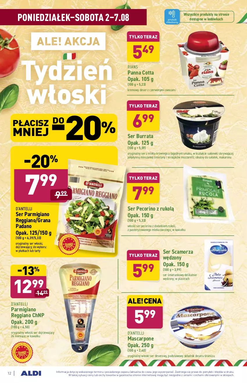 Gazetka promocyjna Aldi - ważna 02.08 do 07.08.2021 - strona 12 - produkty: Burrata, Deser, Gin, Gra, Kawa, Lodówka, Makaron, Mascarpone, Panna cotta, Pecorino, Sałat, Scamorza, Ser, Tera