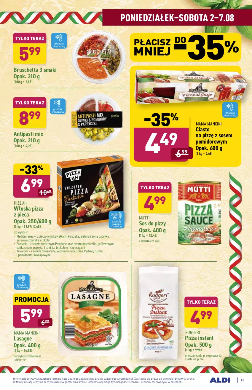 Gazetka promocyjna Aldi - ważna 02.08 do 07.08.2021 - strona 13 - produkty: Fa, Fanta, Gra, Grill, Kawa, Kurczak, Lasagne, Mozzarella, Piec, Pizza, Ser, Sos, Sos do pizzy, Tera