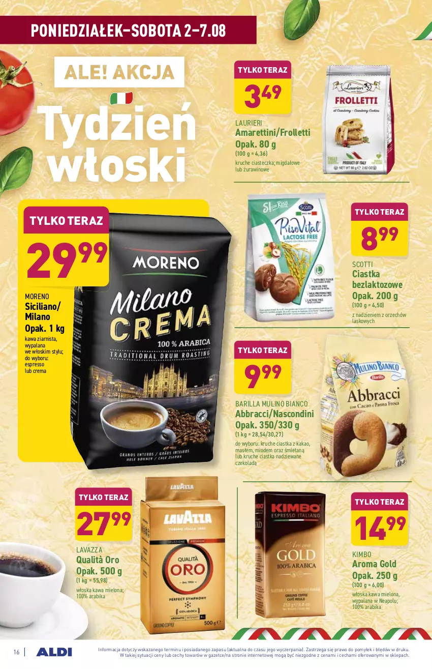 Gazetka promocyjna Aldi - ważna 02.08 do 07.08.2021 - strona 16 - produkty: Barilla, Ciastka, Kakao, Kawa, Kawa mielona, Kawa ziarnista, LANA, Laur, Lavazza, Tera, Wino