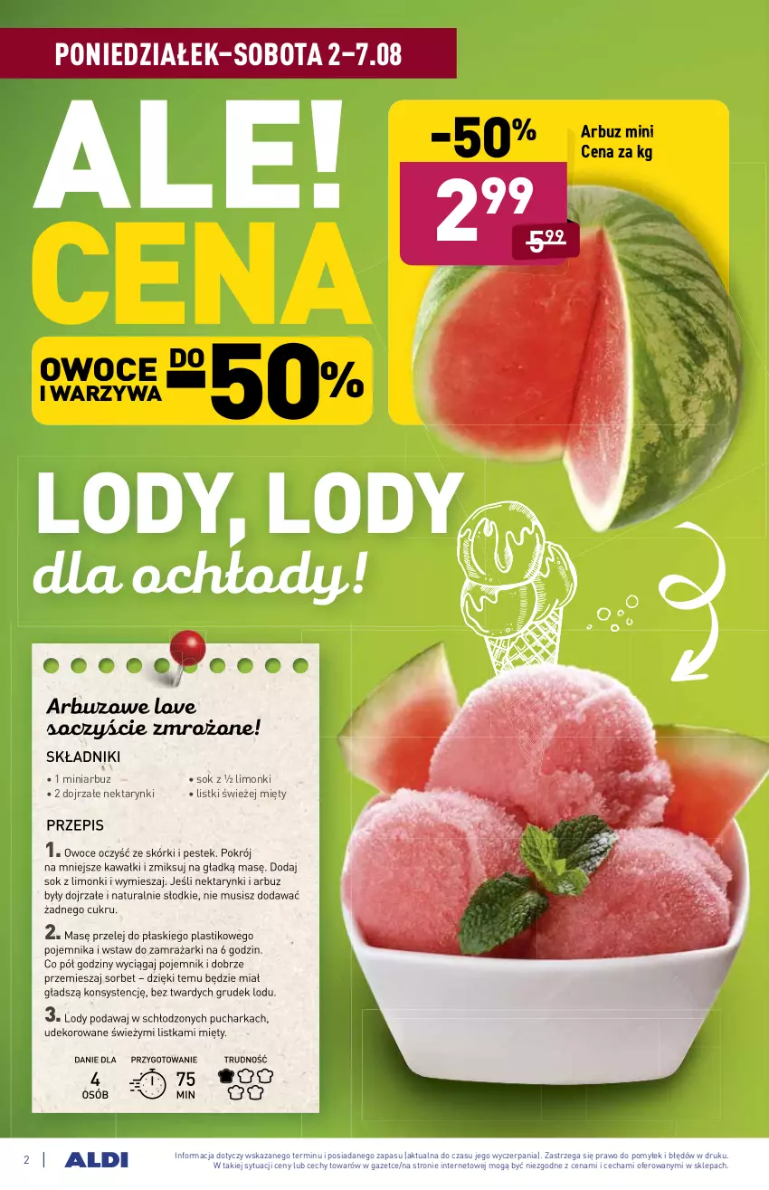 Gazetka promocyjna Aldi - ważna 02.08 do 07.08.2021 - strona 2 - produkty: Arbuz, Kawa, Lody, Mus, Nektar, Owoce, Pojemnik, Sok, Stek, Warzywa