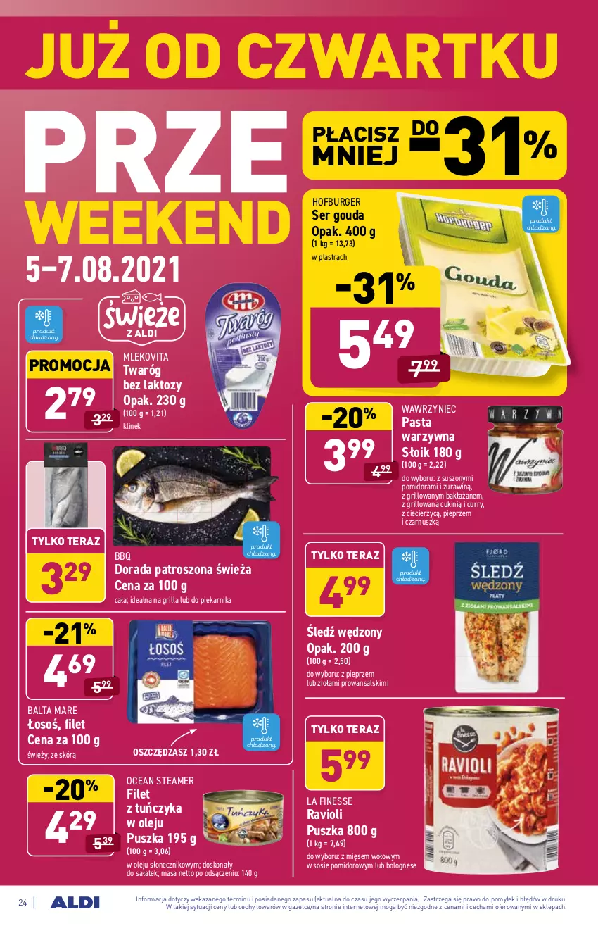 Gazetka promocyjna Aldi - ważna 02.08 do 07.08.2021 - strona 24 - produkty: Balta Mare, Burger, Gouda, Grill, Hofburger, Mleko, Mlekovita, Olej, Pasta warzywna, Piekarnik, Pieprz, Sałat, Ser, Sos, Tera, Tuńczyk, Twaróg