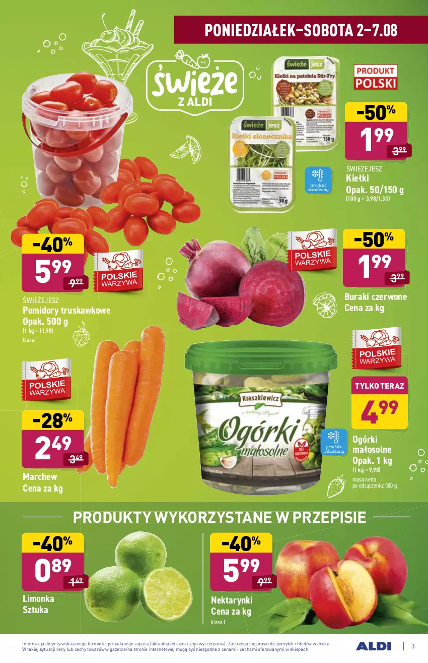 Gazetka promocyjna Aldi - ważna 02.08 do 07.08.2021 - strona 3 - produkty: Buraki, Kiełki, Limonka, Nektar, Pomidory, Tera