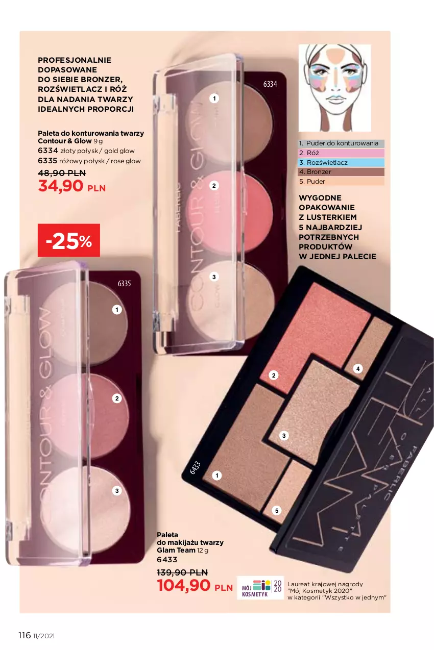 Gazetka promocyjna Faberlic - Gazetka - ważna 26.07 do 15.08.2021 - strona 116 - produkty: Bronzer, Laur, Makijaż, Paleta, Por, Puder, Rozświetlacz