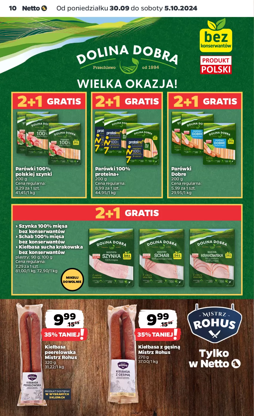 Gazetka promocyjna Netto - Artykuły spożywcze - ważna 30.09 do 05.10.2024 - strona 10 - produkty: Gra, Kiełbasa, Parówki, Ser, Szynka