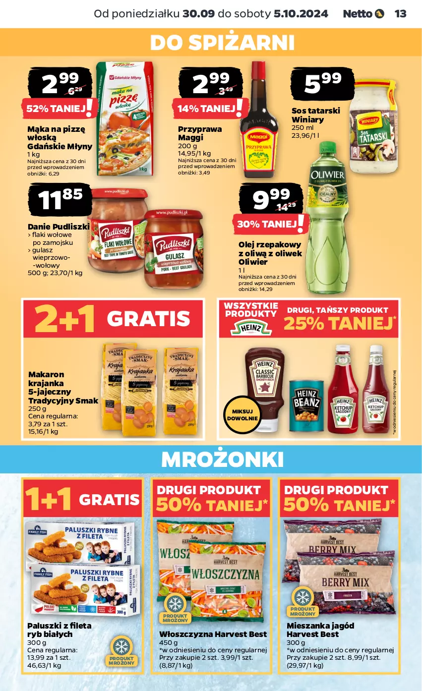 Gazetka promocyjna Netto - Artykuły spożywcze - ważna 30.09 do 05.10.2024 - strona 13 - produkty: Gra, Maggi, Mąka, Makaron, Olej, Olej rzepakowy, Pudliszki, Sos, Winiary