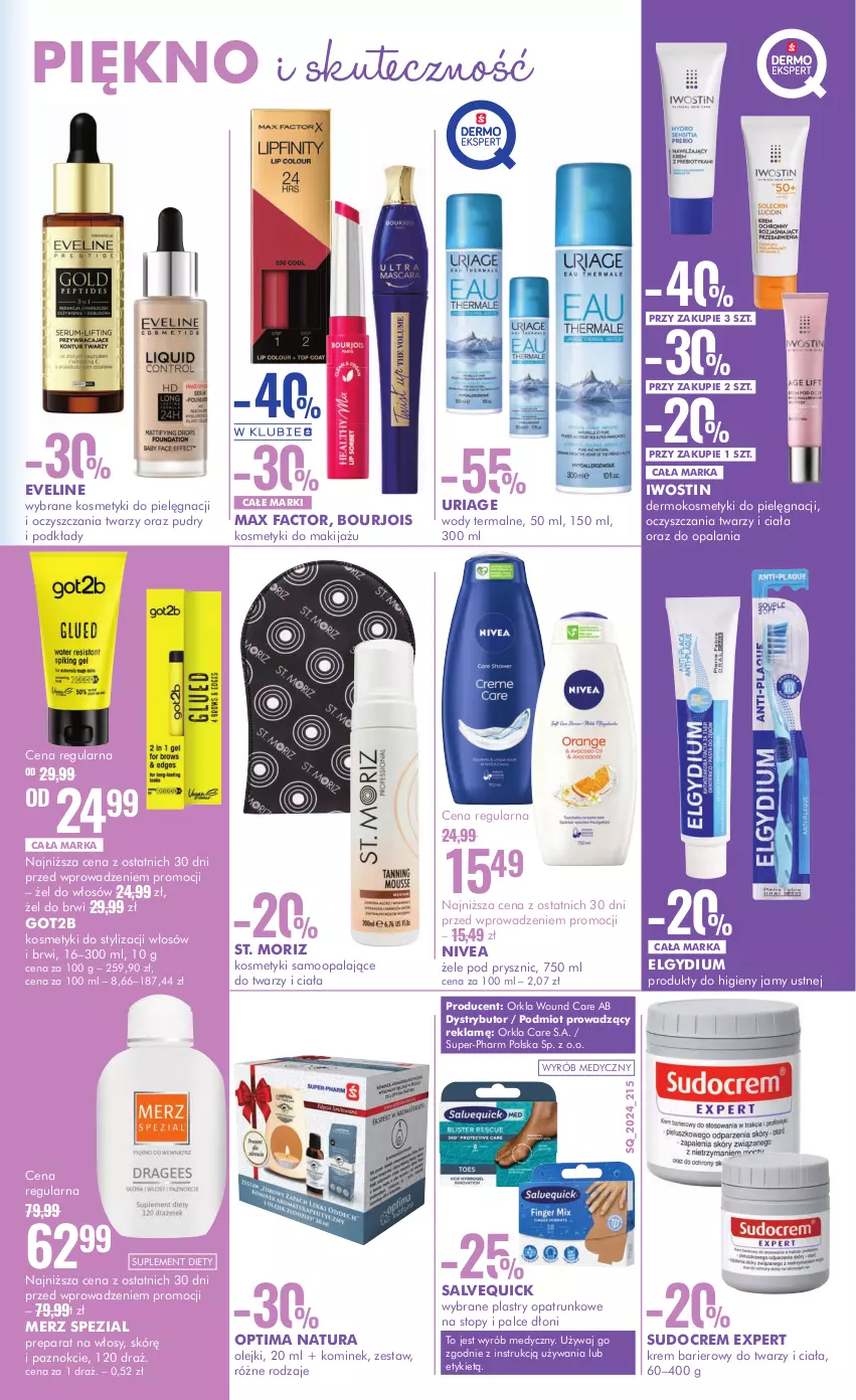 Gazetka promocyjna Super Pharm - Gazetka - ważna 19.08 do 29.08.2024 - strona 3 - produkty: Bourjois, Elgydium, Eveline, Fa, Got2b, Iwostin, Kominek, Kosmetyki do pielęgnacji, LG, Makijaż, Max Factor, Merz Spezial, Nivea, Olej, Optima, Plastry opatrunkowe, Podkład, Suplement diety, Top