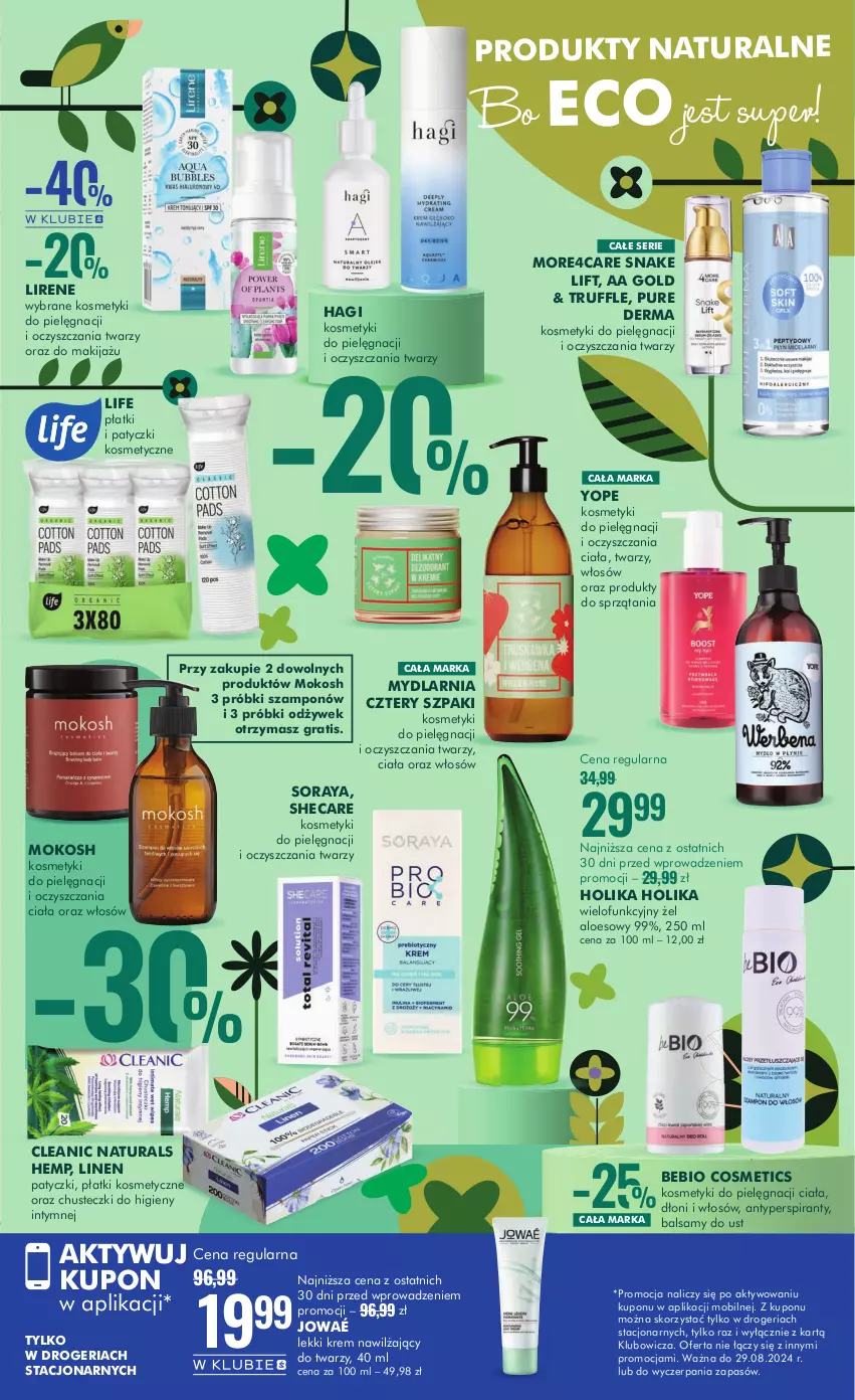 Gazetka promocyjna Super Pharm - Gazetka - ważna 19.08 do 29.08.2024 - strona 9 - produkty: Antyperspirant, Chusteczki, Chusteczki do higieny, Cleanic, Gra, Holika Holika, Kosmetyki do pielęgnacji, Krem nawilżający, Lirene, Makijaż, Mobil, Patyczki kosmetyczne, Płatki kosmetyczne, Pur, Ser, Szampon, Yope