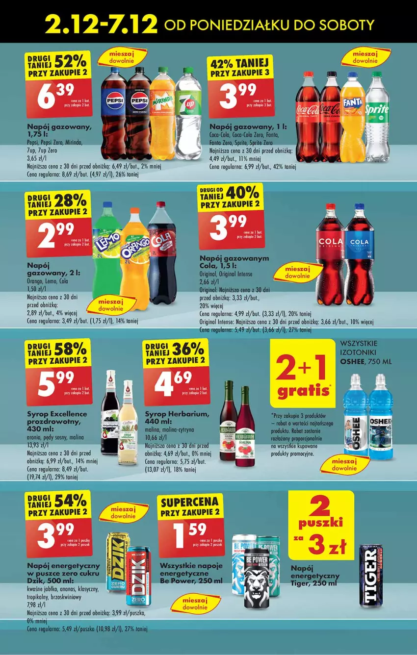 Gazetka promocyjna Biedronka - Od poniedzialku - ważna 02.12 do 07.12.2024 - strona 49 - produkty: 7up, Ananas, Coca-Cola, Fa, Fanta, Gin, Gra, Mirinda, Napój, Napój energetyczny, Napój gazowany, Napoje, Oshee, Pepsi, Por, Robot, Sos, Sprite, Syrop, Tiger, Tonik