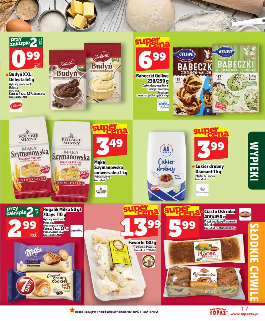 Gazetka promocyjna Topaz - Gazetka - ważna 29.01 do 04.02.2026 - strona 17 - produkty: Babeczki, Budyń, Cukier, Delecta, Diamant, Fa, Faworki, Mąka, Milka, Rogal, Top