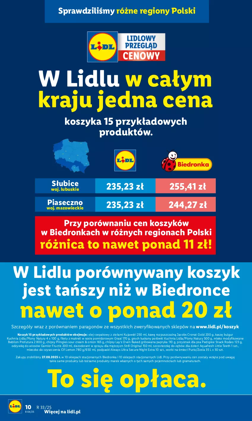 Gazetka promocyjna Lidl - GAZETKA - ważna 22.09 do 24.09.2025 - strona 14 - produkty: Always, Always Ultra, Aquafresh, BEBILON, BIC, Bulgur, Chipsy, Cif, Dezodorant, Dron, Dzieci, Fructis, Garnier, Gin, Gra, Graal, Grill, Groch, Jacobs, Kosz, Kuchnia, Kujawski, Lay’s, LG, Mleczko, Mleko, Mleko modyfikowane, Olej, Olej rzepakowy, Papryka, Pedigree, Podpaski, Por, Pringles, Przysmak dla psa, Pur, Rama, Sos, Str8, Worki na śmiec, Worki na śmieci