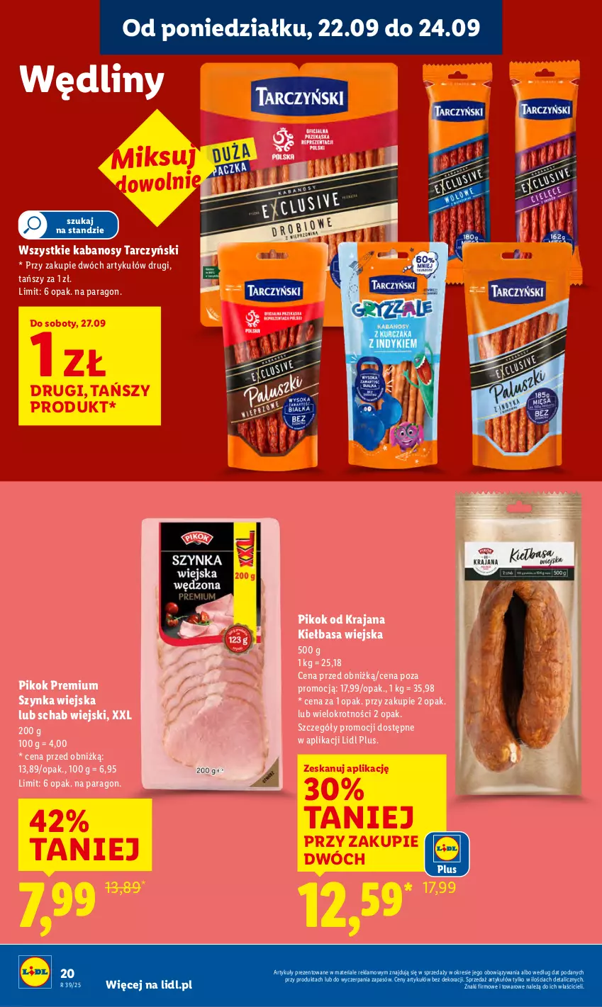 Gazetka promocyjna Lidl - GAZETKA - ważna 22.09 do 24.09.2025 - strona 26 - produkty: Kabanos, Kiełbasa, Kiełbasa wiejska, PIKOK, Szynka, Tarczyński