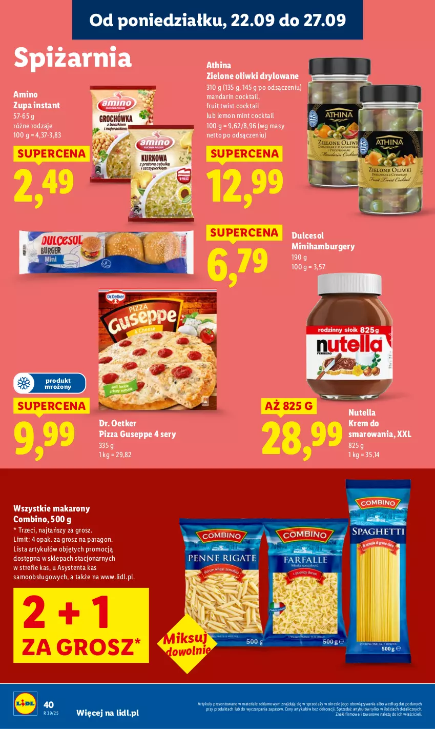 Gazetka promocyjna Lidl - GAZETKA - ważna 22.09 do 24.09.2025 - strona 48 - produkty: Burger, Dr. Oetker, Hamburger, Makaron, Nutella, Oliwki, Pizza, Ser, Zupa