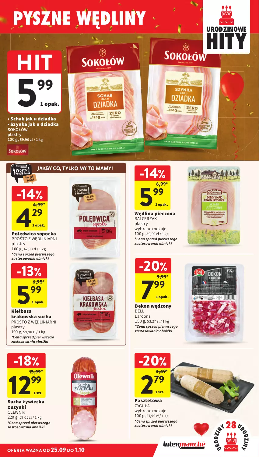Gazetka promocyjna Intermarche - Gazetka Intermarche - ważna 25.09 do 01.10.2025 - strona 23 - produkty: Bell, Olewnik, Pasztet, Piec, Polędwica, Sok, Sokołów, Szynka, Wędlina