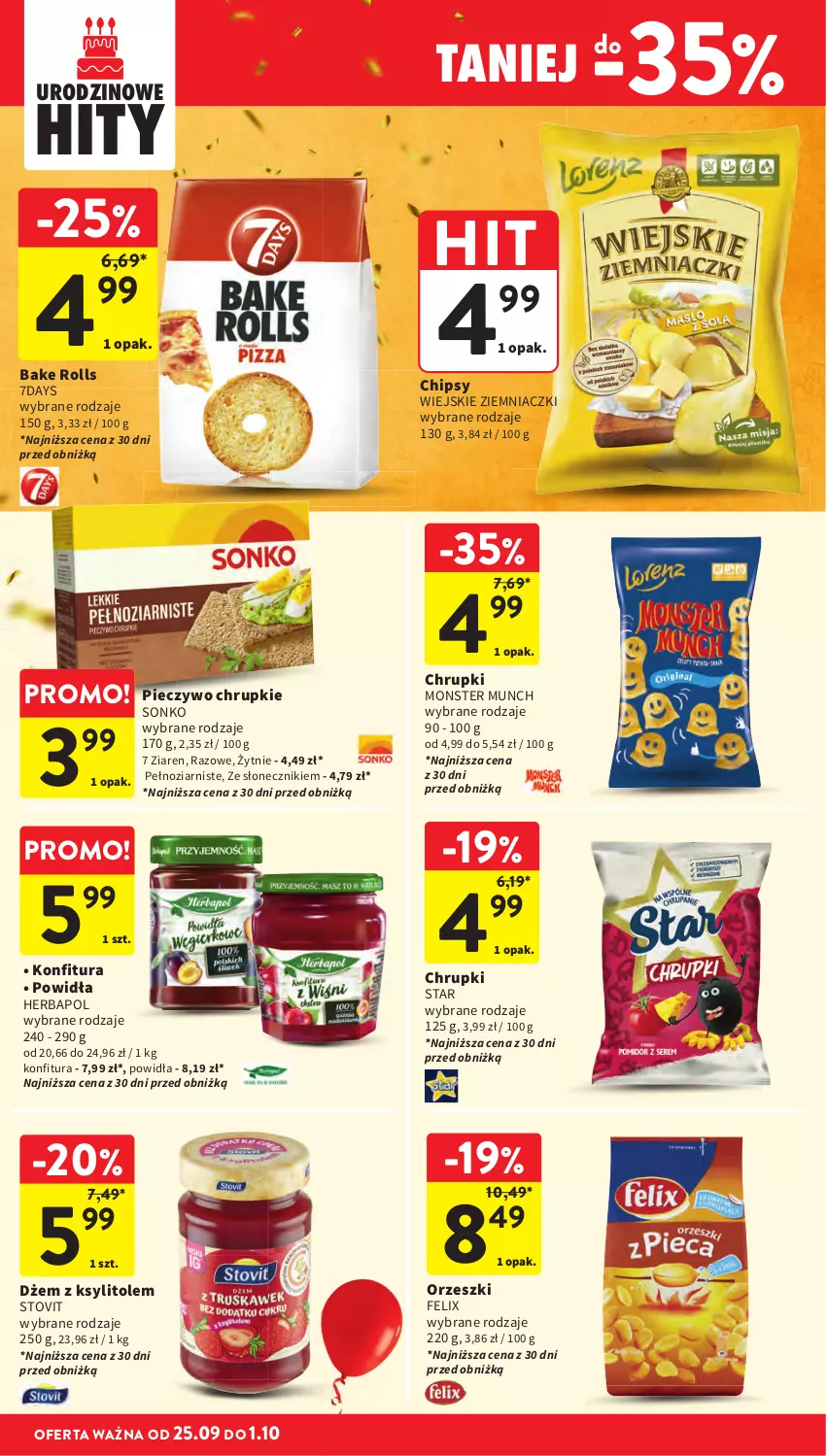Gazetka promocyjna Intermarche - Gazetka Intermarche - ważna 25.09 do 01.10.2025 - strona 34 - produkty: Bake Rolls, Chrupki, Felix, Herbapol, Konfitura, Monster Munch, Orzeszki, Piec, Sonko