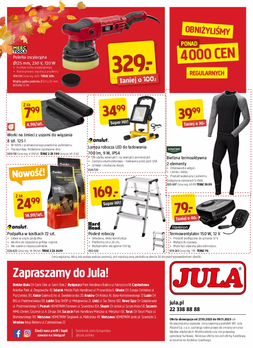 Gazetka promocyjna Jula - Gazetka - ważna 27.10 do 09.11.2023 - strona 8 - produkty: Akumulator, Bielizna, Fa, Grill, Krokus, Lampa, Lampa robocza LED, LANA, LG, Por, Silan, Stojak, Tera, Termowentylator, Top, Worki na śmiec, Worki na śmieci