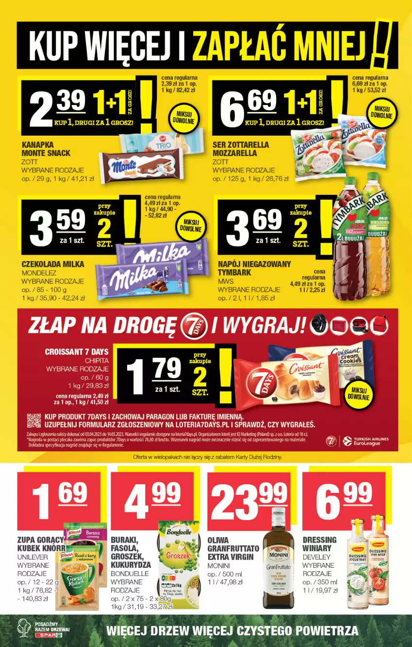 Gazetka promocyjna Spar - EuroSpar - ważna 19.04 do 30.04.2023 - strona 12 - produkty: Bonduelle, Buraki, Czekolada, Dres, Fa, Fasola, Gin, Gra, Groszek, Knorr, Kubek, Kukurydza, Milka, Monini, Monte, Mozzarella, Napój, Napój niegazowany, Ser, Tymbark, Winiary, Zott, Zottarella, Zupa