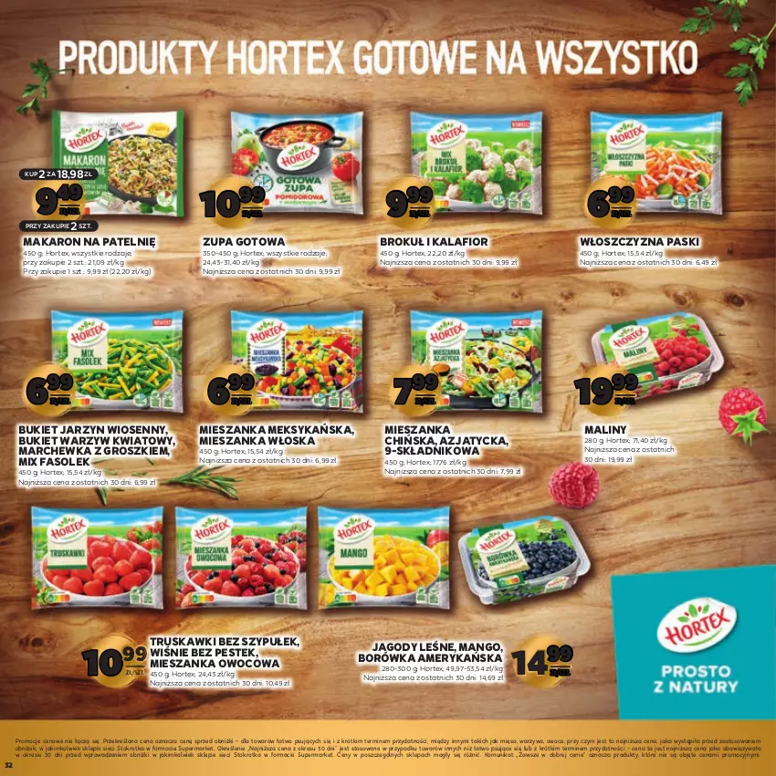 Gazetka promocyjna Stokrotka - 30 lat razem! - ważna 12.09.2023 do 25.09.2024 - strona 32 - produkty: Borówka, Borówka amerykańska, Bukiet, Bukiet warzyw, Fa, Hortex, Jagody, Kalafior, Makaron, Maliny, Mango, Marchewka, Mięso, Mieszanka meksykańska, Owoce, Stek, Truskawki, Warzywa, Zupa