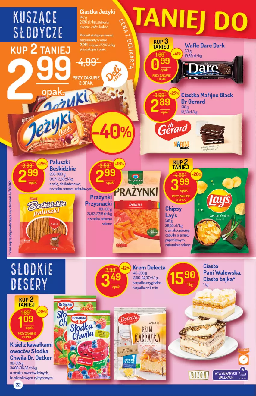 Gazetka promocyjna Delikatesy Centrum - Gazetka Delikatesy Centrum - ważna 11.03 do 17.03.2021 - strona 22 - produkty: Beko, Beskidzki, Chipsy, Ciastka, Delecta, Dr Gerard, Dr. Oetker, Gin, Karp, Kawa, Kisiel, Lack, Przysnacki, Ser, Słodka Chwila, Wafle