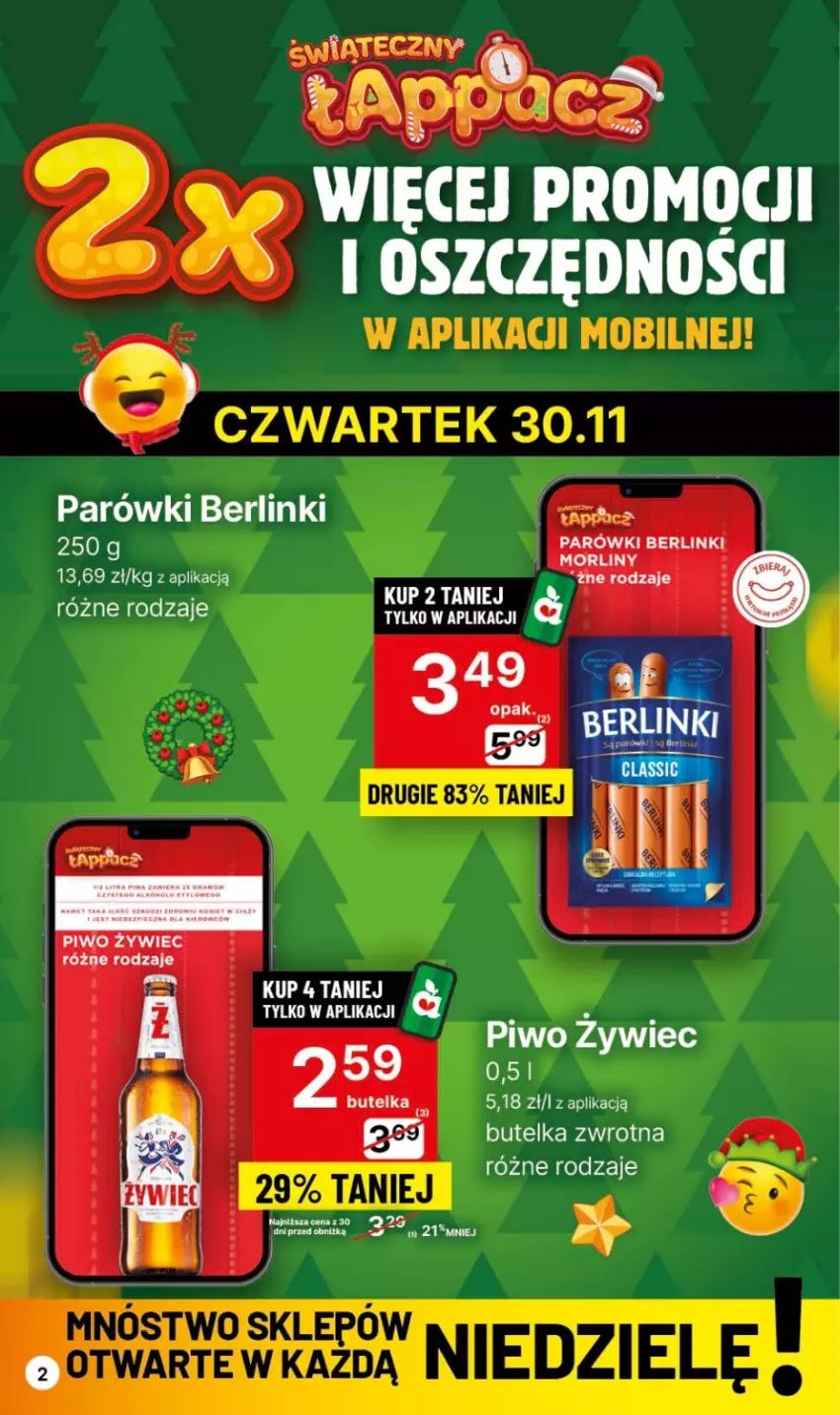 Gazetka promocyjna Delikatesy Centrum - Gazetka DC47 czw-sr - ważna 30.11 do 06.12.2023 - strona 2 - produkty: Berlinki, Morliny, Parówki, Piwo