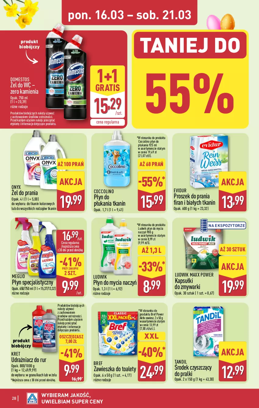 Gazetka promocyjna Aldi - Pełna oferta - ważna 16.03 do 21.03.2026 - strona 28 - produkty: Bref, Coccolino, Do mycia naczyń, Domestos, Gra, Kret, Ludwik, Płyn do mycia, Płyn do mycia naczyń, Płyn do płukania, Pralki, Proszek do prania, Zmywarki