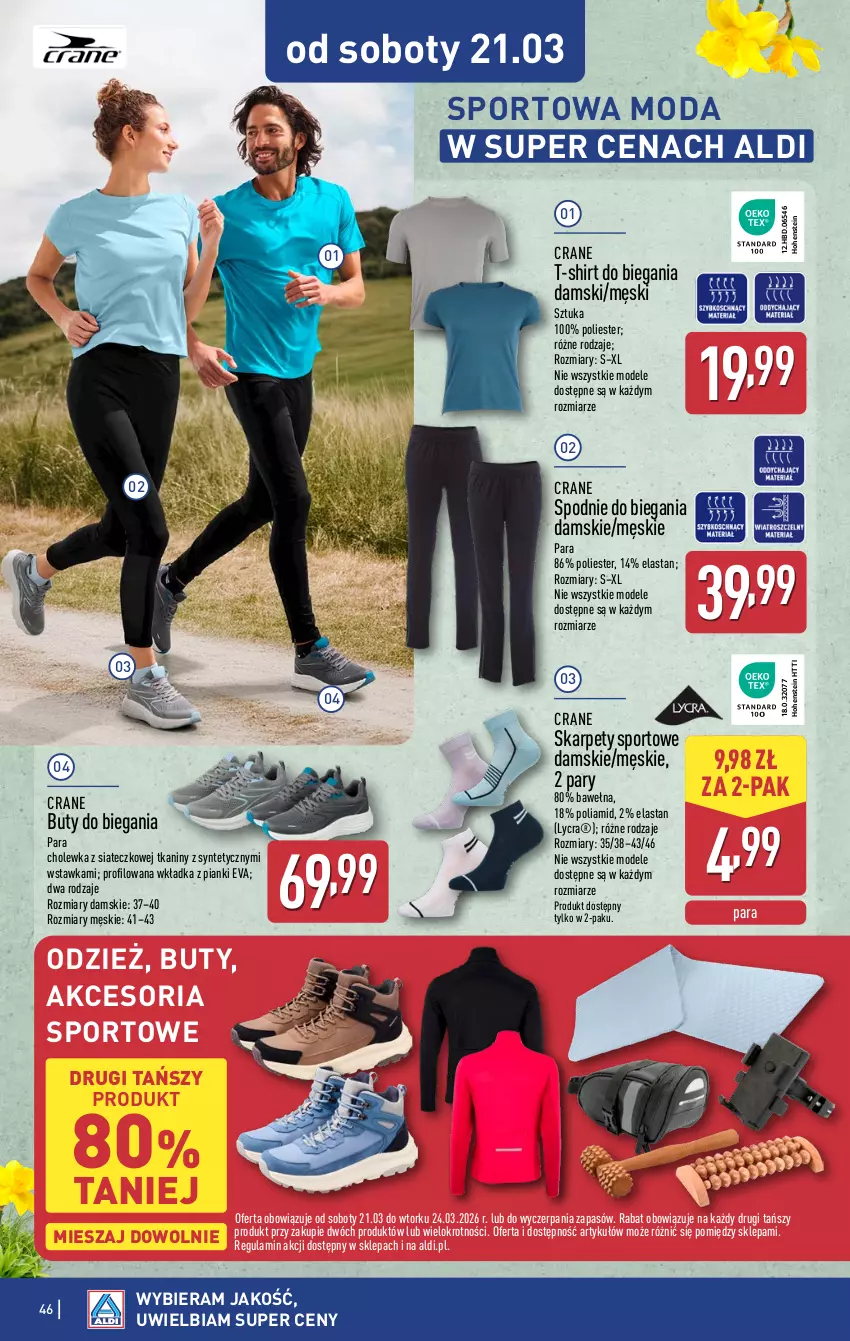 Gazetka promocyjna Aldi - Pełna oferta - ważna 16.03 do 21.03.2026 - strona 46 - produkty: Buty, Karp, Moda, Por, Spodnie, Sport, T-shirt, Wełna
