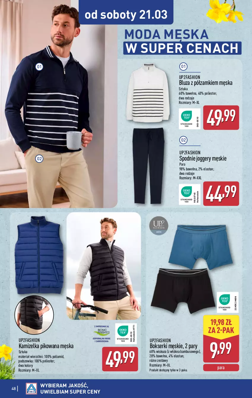 Gazetka promocyjna Aldi - Pełna oferta - ważna 16.03 do 21.03.2026 - strona 48 - produkty: Bluza, Bokserki, Fa, Kamizelka, Moda, Ser, Spodnie, Wełna